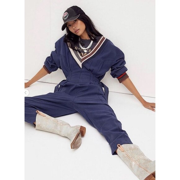 NWT Free People Costa Brava Jumpsuit in Navy Blue Deep...